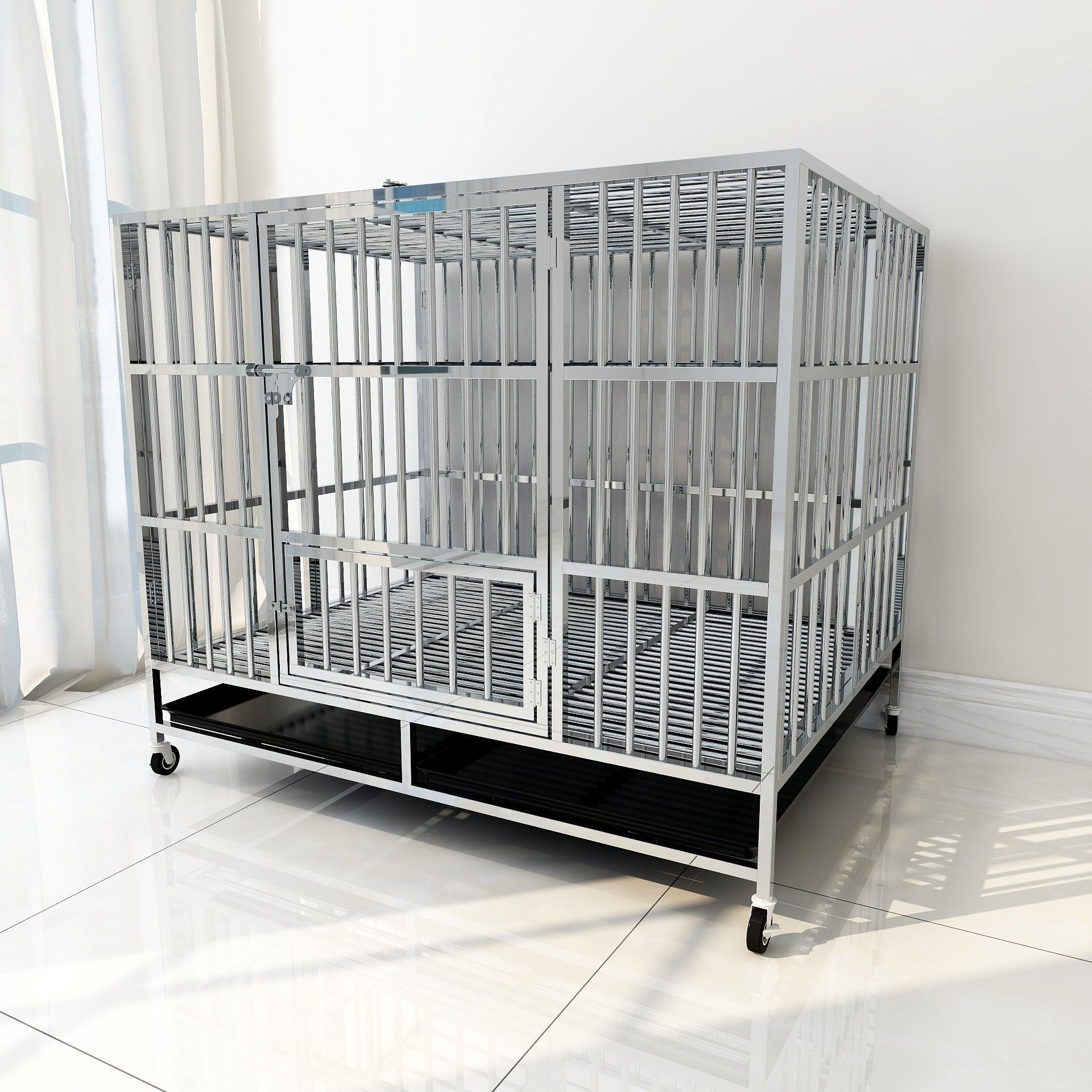 Dog Crate Large Dog Stainless Steel Dog Cage Folding Small Dog Square Kennel with Toilet Indoor Pet Cage Generation Hair