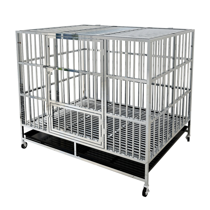 Dog Crate Large Dog Stainless Steel Dog Cage Folding Small Dog Square Kennel with Toilet Indoor Pet Cage Generation Hair