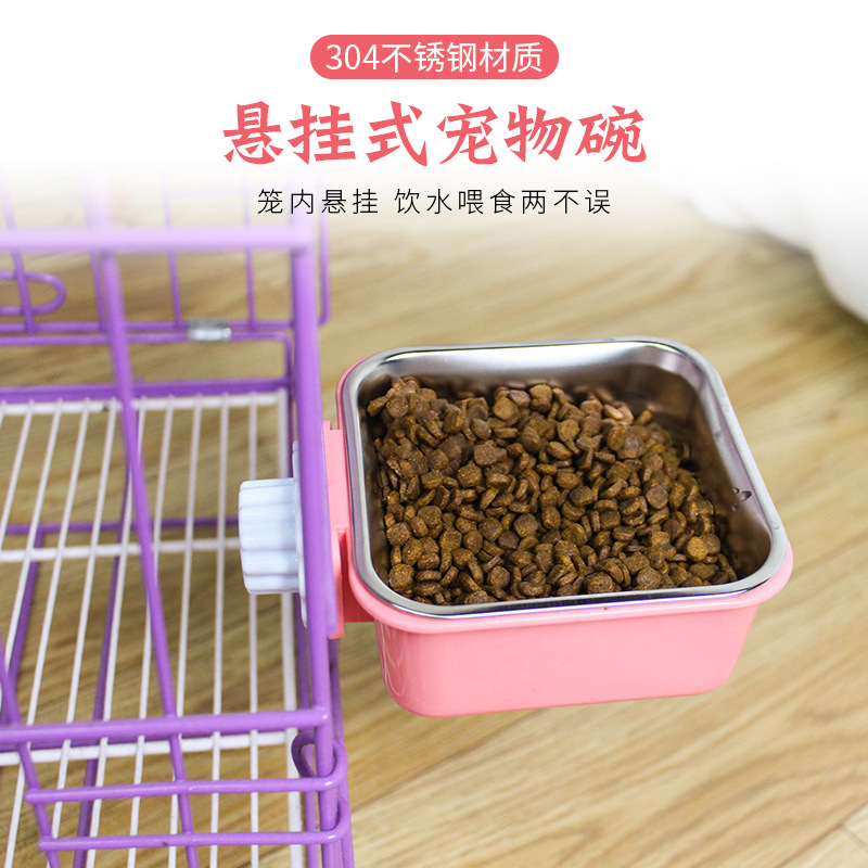 Pet Bowl Feeder Cat Bowl Pet Stainless Steel Dog Bowl Dog Cage Hanging Fixed Dog Bowl Wholesale 