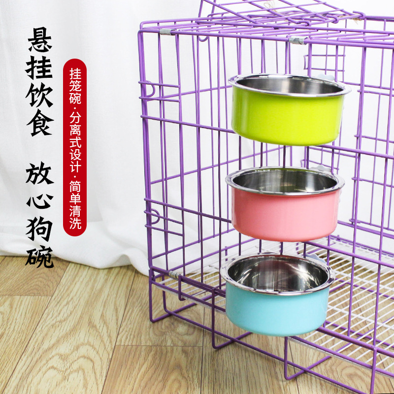 Pet Bowl Feeder Cat Bowl Pet Stainless Steel Dog Bowl Dog Cage Hanging Fixed Dog Bowl Wholesale 