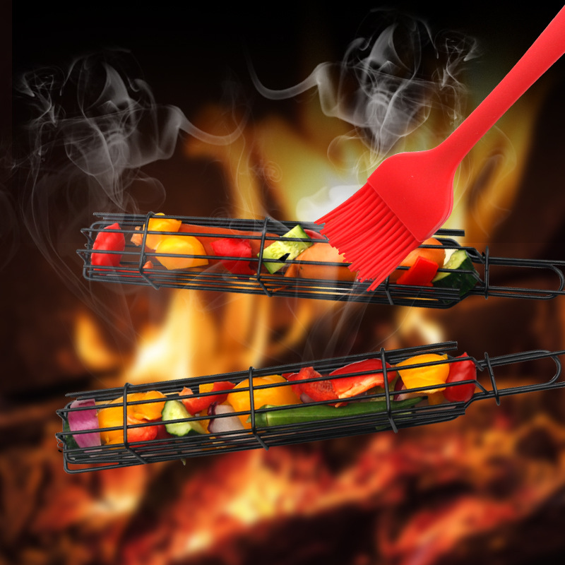 Hot Dog Roast Baking Cage Sausage Toast Clamp Barbecue Gap Former Wooden Handle BBQ BBQ Grill Barbecue Grill Barbecue