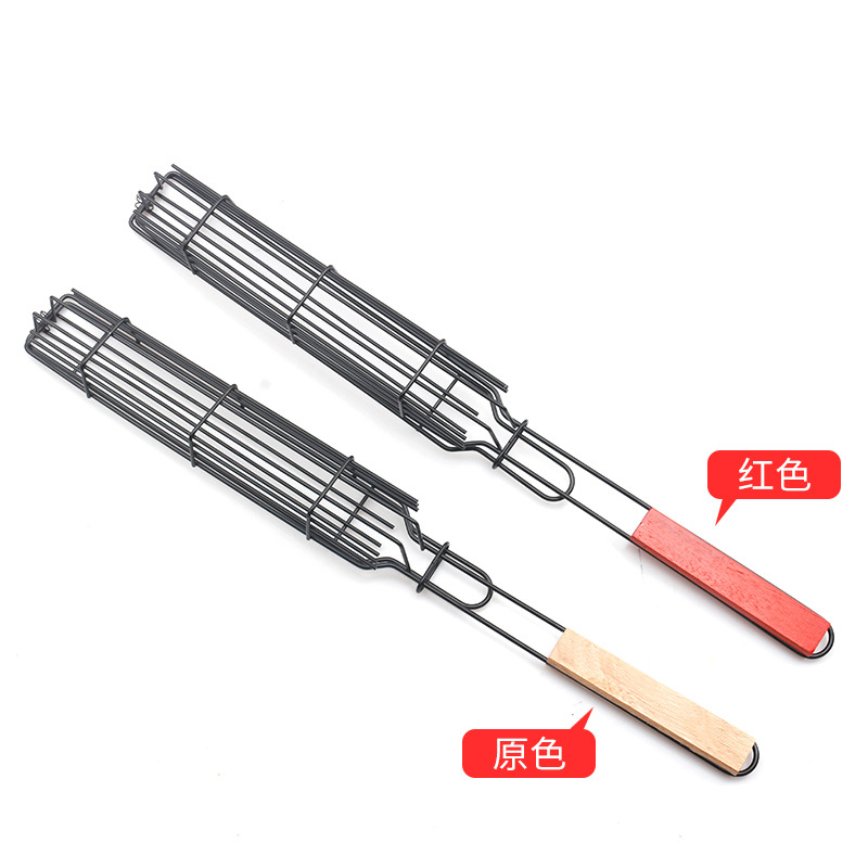 Hot Dog Roast Baking Cage Sausage Toast Clamp Barbecue Gap Former Wooden Handle BBQ BBQ Grill Barbecue Grill Barbecue