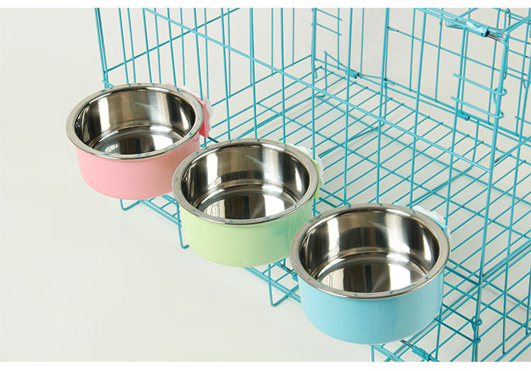 Pet Bowl Pet Hanging Single Bowl Dog Basin Dog Feeder Cat Bowl Stainless Steel Hanging Cage Dog Bowl Thickened Fixed Cat