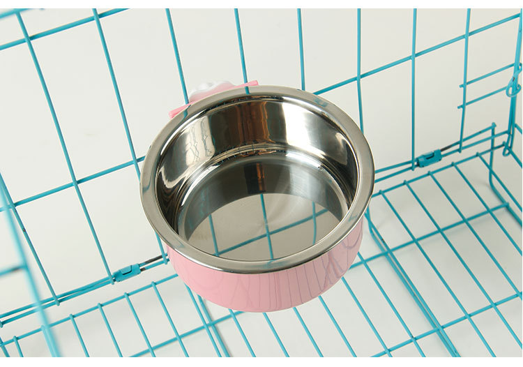 Pet Bowl Pet Hanging Single Bowl Dog Basin Dog Feeder Cat Bowl Stainless Steel Hanging Cage Dog Bowl Thickened Fixed Cat