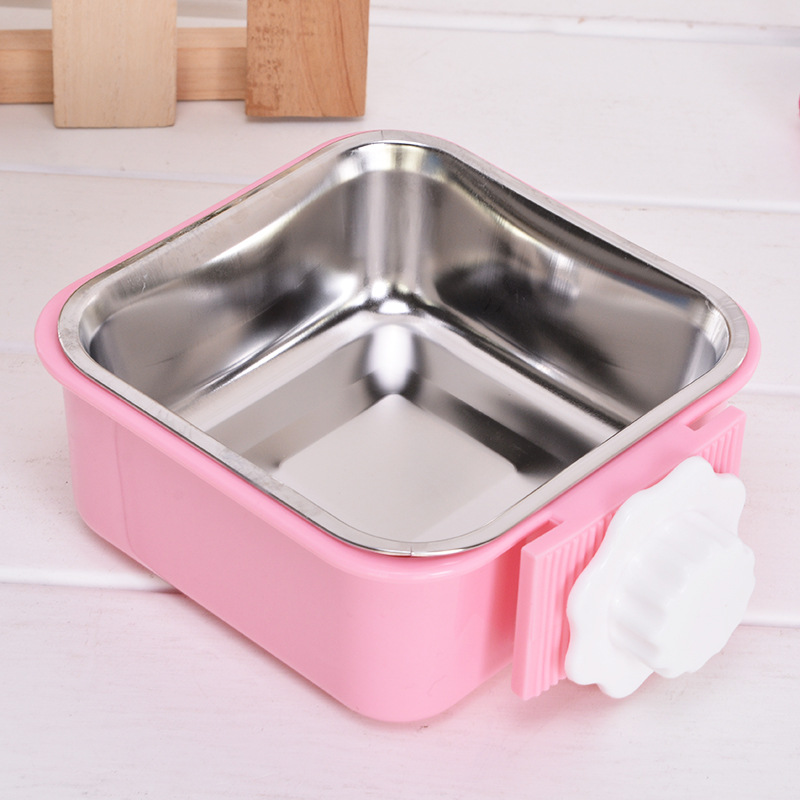  Pet Supplies Cat Dog Pet Stainless Steel Food Basin Dog Cage Fixed Hanging Pet Hanging Bowl