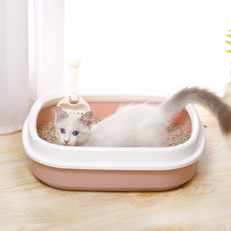 SemiClosed Cat Litter Basin SplashProof Oval Cat Litter Basin High Edge Sand Polishing Cat Litter Shovel Cat Toilet