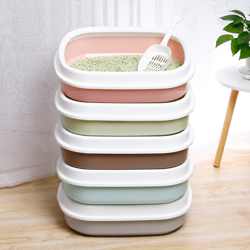 SemiClosed Cat Litter Basin SplashProof Oval Cat Litter Basin High Edge Sand Polishing Cat Litter Shovel Cat Toilet