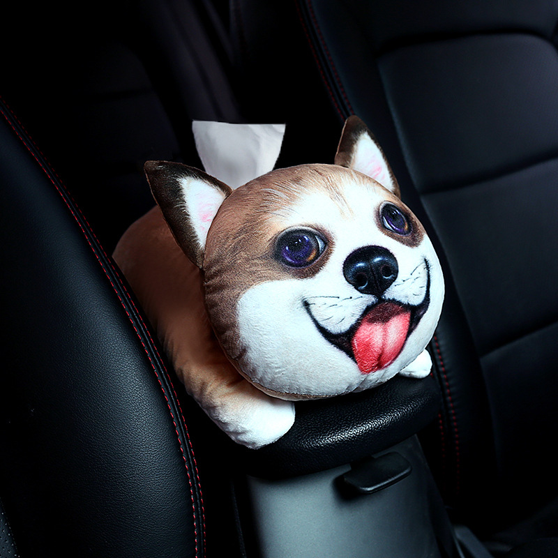 Box Cute Pet Automobile Armrest Box Cover Tissue Dispenser Hanging Car Chair Back Tissue Box Headrest Shoulder Pad