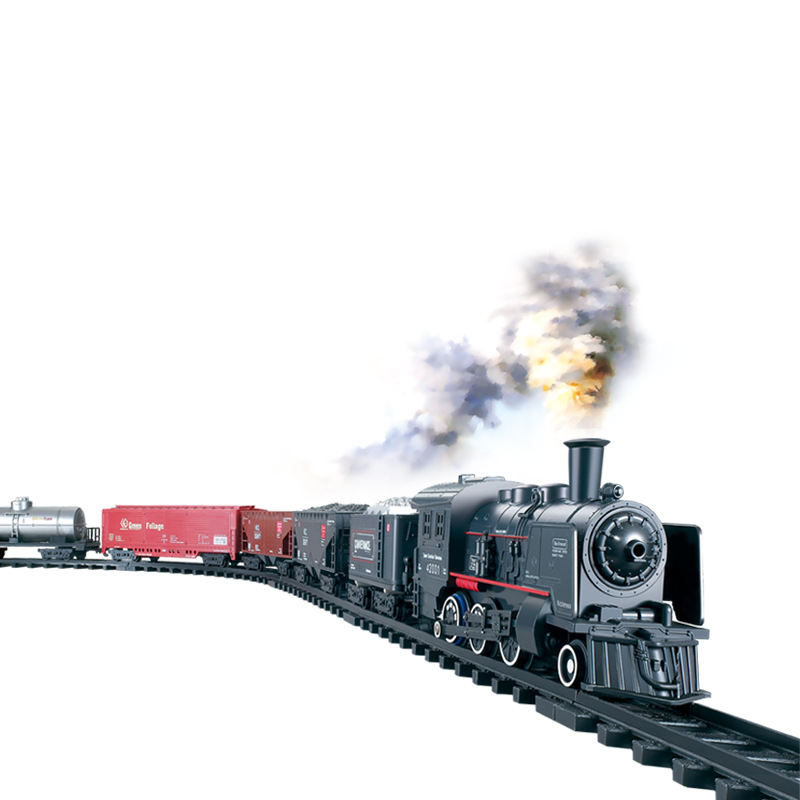 Children's Simulation Electric Track Will Smoke Classical Model High-Speed Rail Trailer Small Train Retro Steam Toy