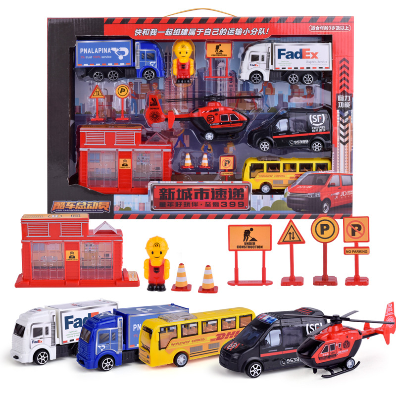 Engineering Vehicle Children&#039;s Toy Car Inertia Aircraft Train Car Model Pull Back Car Stall Toy Wholesale