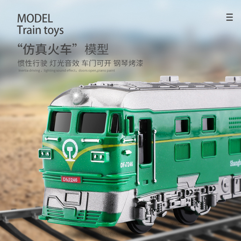 Linghui Simulation Inertia Green Leather Train with Sound and Light Children Boys&#039; Train Toy