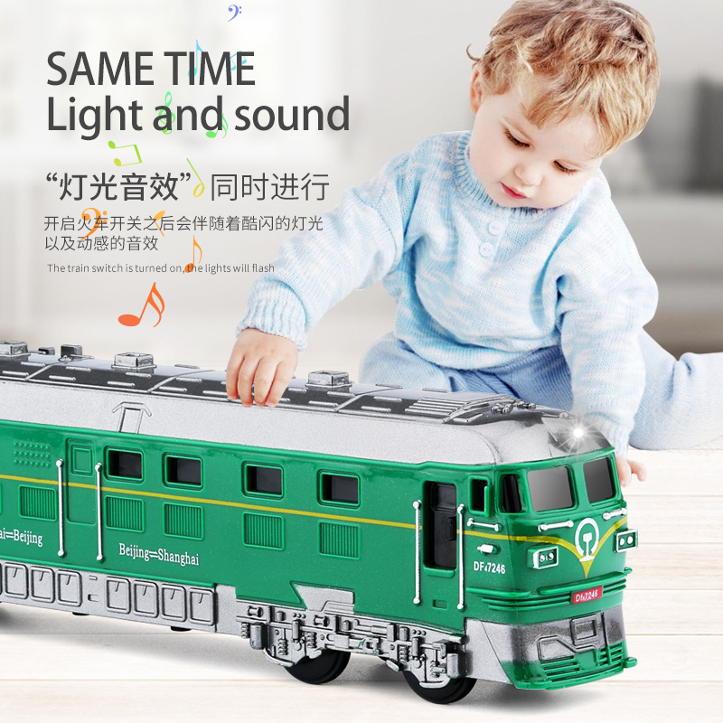 Linghui Simulation Inertia Green Leather Train with Sound and Light Children Boys&#039; Train Toy