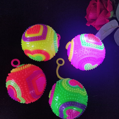 Glowing massage ball 7.5 cm bouncy ball flashing football with string and whistle piercing ball Glowing children &#039;s toy
