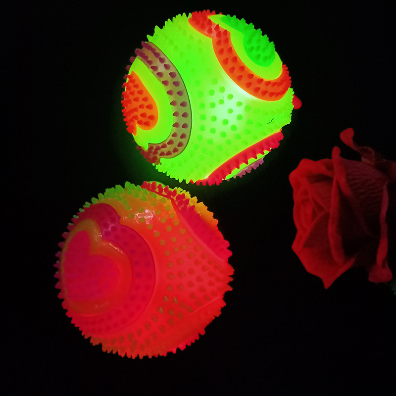Glowing massage ball 7.5 cm bouncy ball flashing football with string and whistle piercing ball Glowing children 's toy