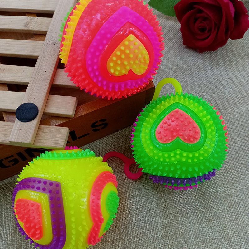 Glowing massage ball 7.5 cm bouncy ball flashing football with string and whistle piercing ball Glowing children 's toy