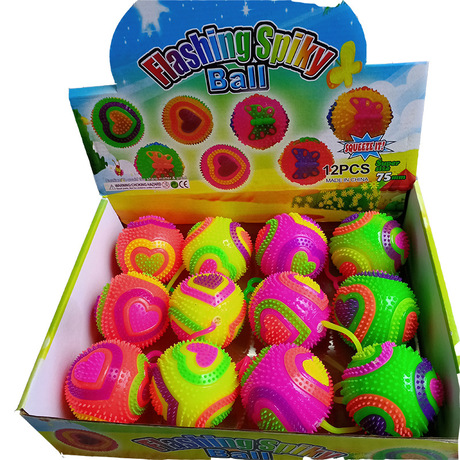 Glowing massage ball 7.5 cm bouncy ball flashing football with string and whistle piercing ball Glowing children &#039;s toy