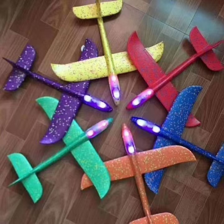 Factory Wholesale Toy Model Bubble Plane 48cm Hand Throw Plane Model Airplane Children Glider Luminous Toys
