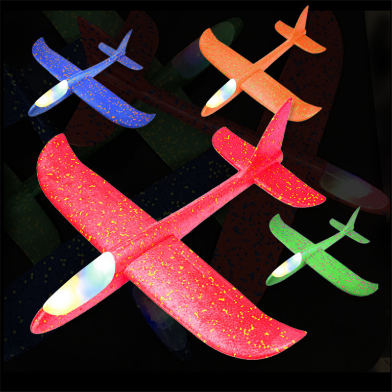 Factory Wholesale Toy Model Bubble Plane 48cm Hand Throw Plane Model Airplane Children Glider Luminous Toys
