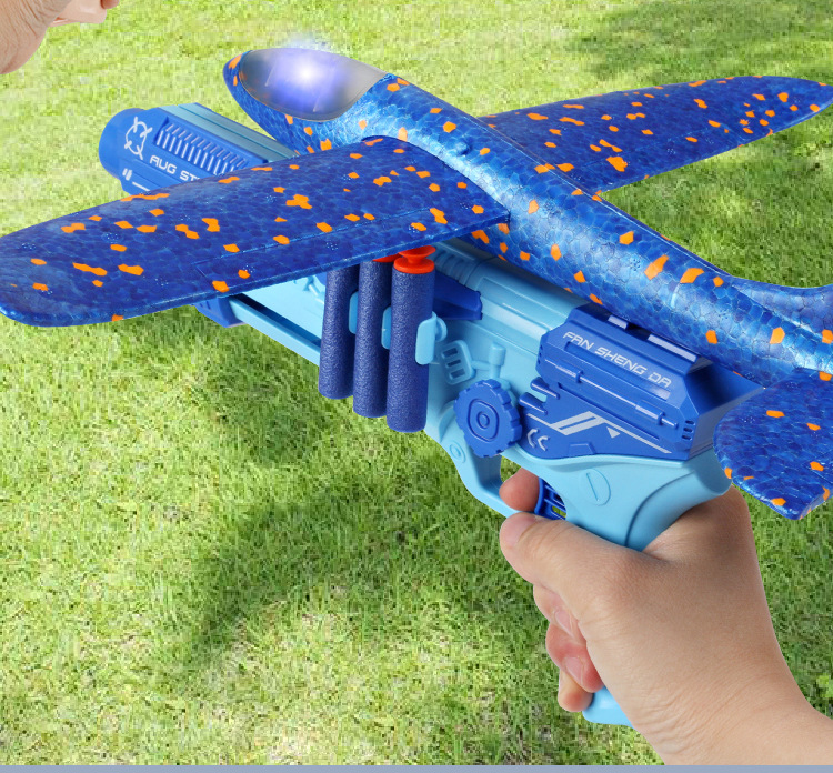 Cross-Border Children's Toy Boy Bubble Plane Hand Throw Glider Internet Celebrity Flash Launch Outdoor Catapult Aircraft Gun