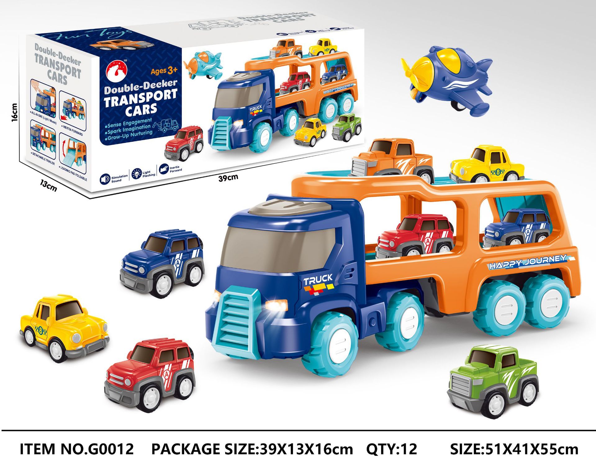 Plane Toy Vehicle Acousto-Optic Inertia Storage Car Double-Layer Fire Fighting Aircraft Engineering Vehicle Boy Toy