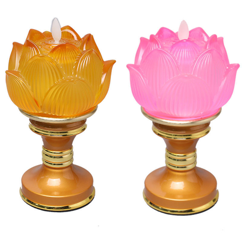 . Colored Glaze Lotus Lamp Battery Simulation Butter Lamp Electric Candle Buddha Lamp Guanyin Lamp Lotus Lantern