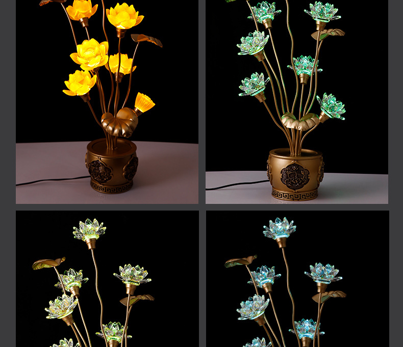 Miaolian Hua Buddha Supplies Factory Wholesale Led Colorful Crystal Plug-in Pilot Lamp Seven Star Light Lotus Lantern