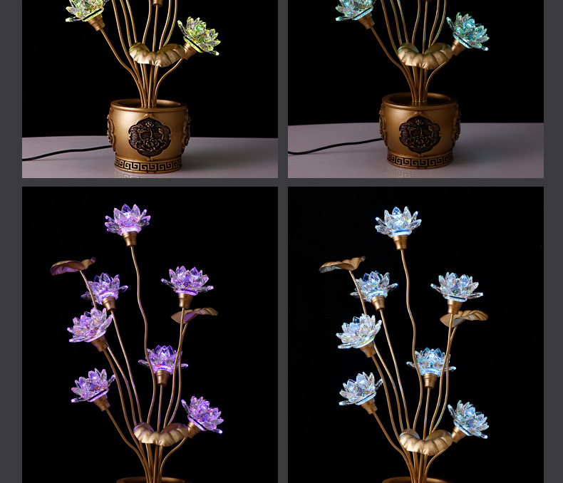 Miaolian Hua Buddha Supplies Factory Wholesale Led Colorful Crystal Plug-in Pilot Lamp Seven Star Light Lotus Lantern