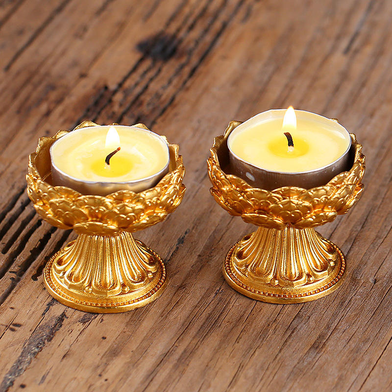 Pure Copper Buddha Front Lantern Lotus Butter Lamp Holder Worship Buddhist Home Indoor Insulation Candle Holder High Feet