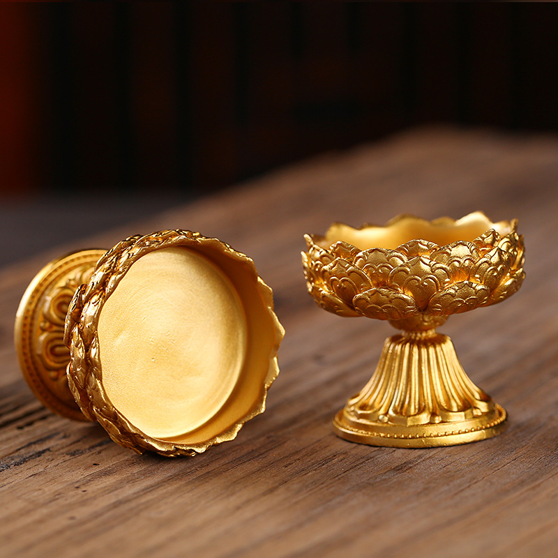 Pure Copper Buddha Front Lantern Lotus Butter Lamp Holder Worship Buddhist Home Indoor Insulation Candle Holder High Feet