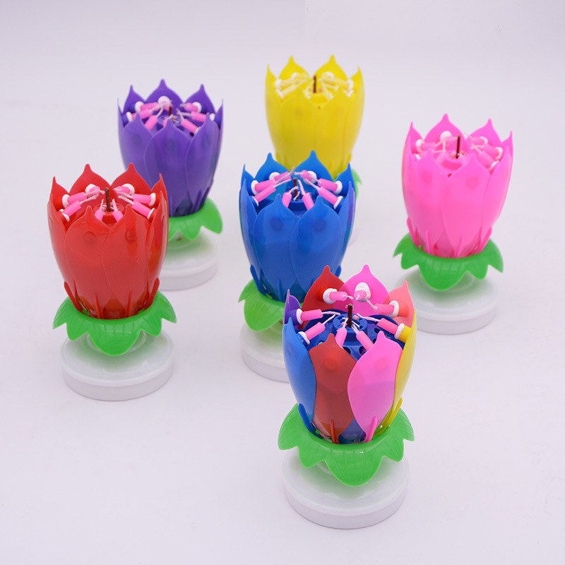 Factory Direct Sales Lotus Music Birthday Candle Flowering Double-Layer Lotus Lantern