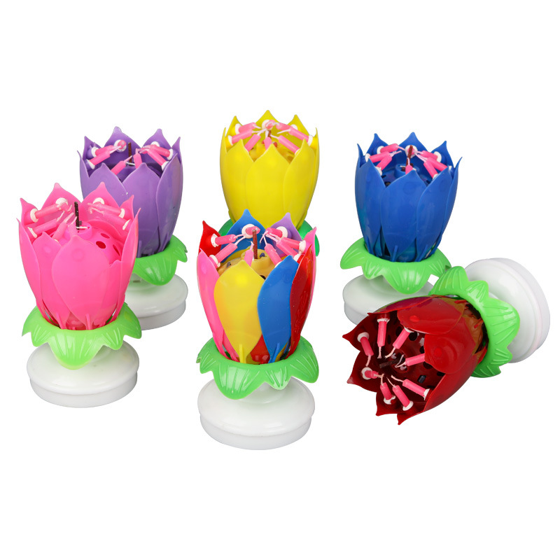 Factory Direct Sales Lotus Music Birthday Candle Flowering Double-Layer Lotus Lantern