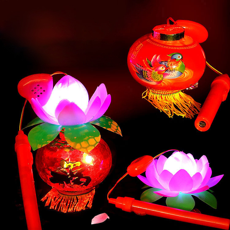 Spring Festival Lantern Portable Music Lotus Lantern Traditional Court Revolving Scenic Lantern Lantern Stall Night Market