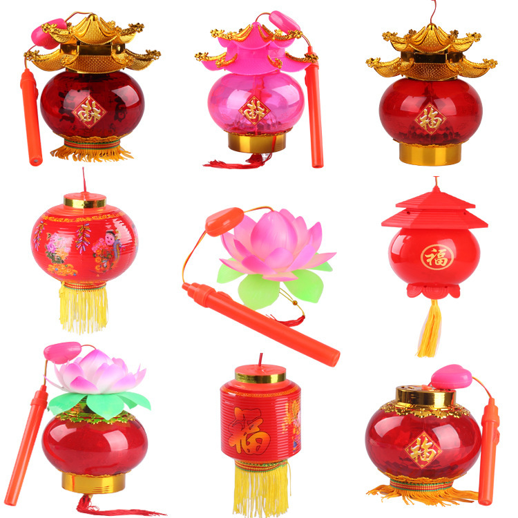 Spring Festival Lantern Portable Music Lotus Lantern Traditional Court Revolving Scenic Lantern Lantern Stall Night Market