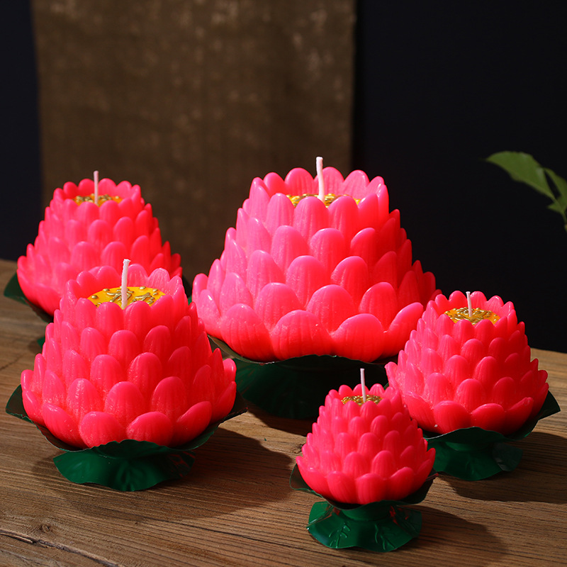 Free Shipping Five Fu Lotus Candles Buddhist Supplies Wish Lotus Butter Lamp Sets with Religious Lotus Lantern