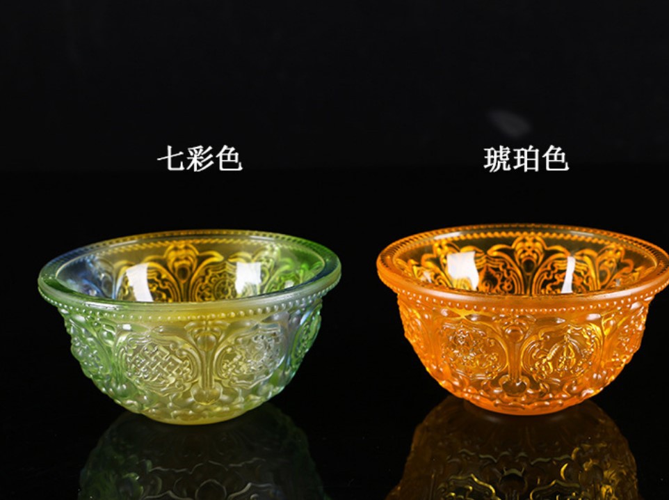 Colored Glaze Eight Auspicious Symbols Offering Water Bowl Buddha Worshiping Lamp Butter Lamp Lotus Lantern