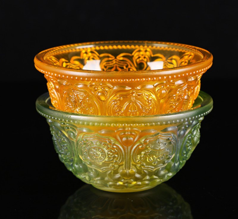 Colored Glaze Eight Auspicious Symbols Offering Water Bowl Buddha Worshiping Lamp Butter Lamp Lotus Lantern