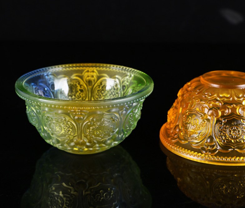 Colored Glaze Eight Auspicious Symbols Offering Water Bowl Buddha Worshiping Lamp Butter Lamp Lotus Lantern