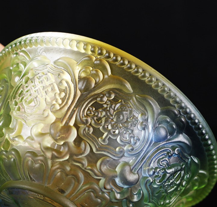 Colored Glaze Eight Auspicious Symbols Offering Water Bowl Buddha Worshiping Lamp Butter Lamp Lotus Lantern