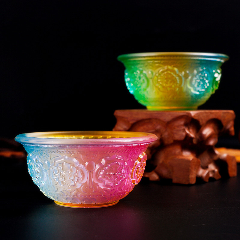 Colored Glaze Eight Auspicious Symbols Offering Water Bowl Buddha Worshiping Lamp Butter Lamp Lotus Lantern