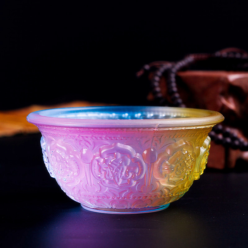 Colored Glaze Eight Auspicious Symbols Offering Water Bowl Buddha Worshiping Lamp Butter Lamp Lotus Lantern