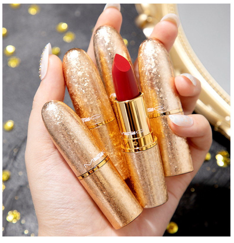 H TikTok Same Style Hot Selling MYG Gold Tube Snowflake Limited Edition Bullet Lipstick Pepper Red Brick Red Soil Orange Moisturizing