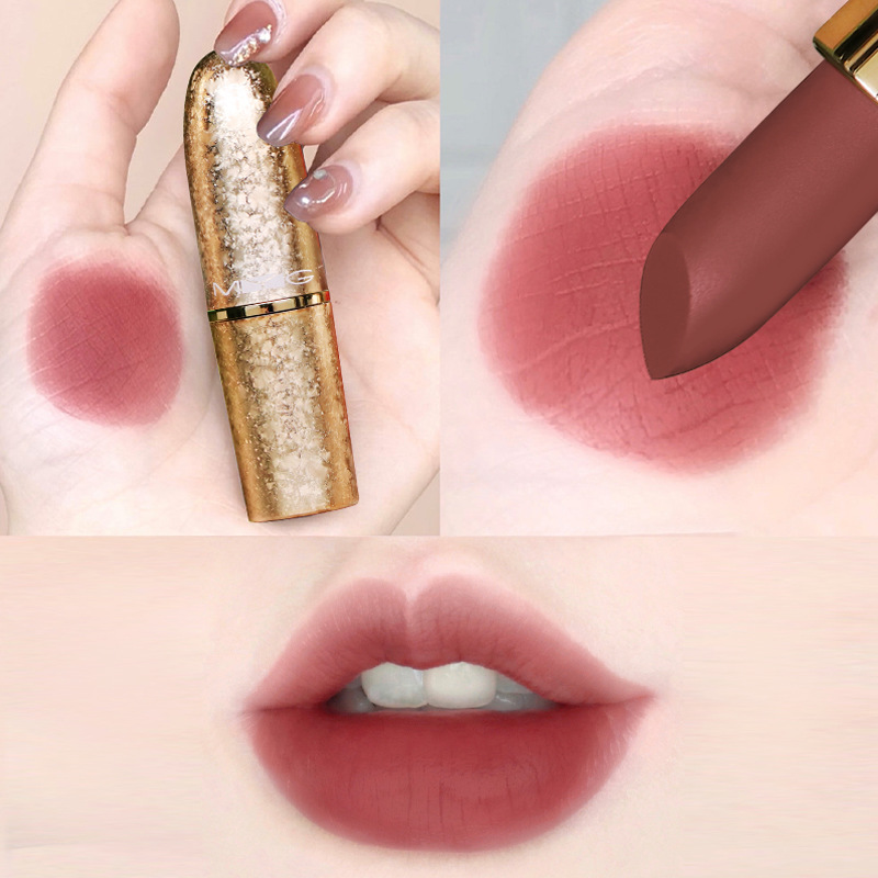 H TikTok Same Style Hot Selling MYG Gold Tube Snowflake Limited Edition Bullet Lipstick Pepper Red Brick Red Soil Orange Moisturizing
