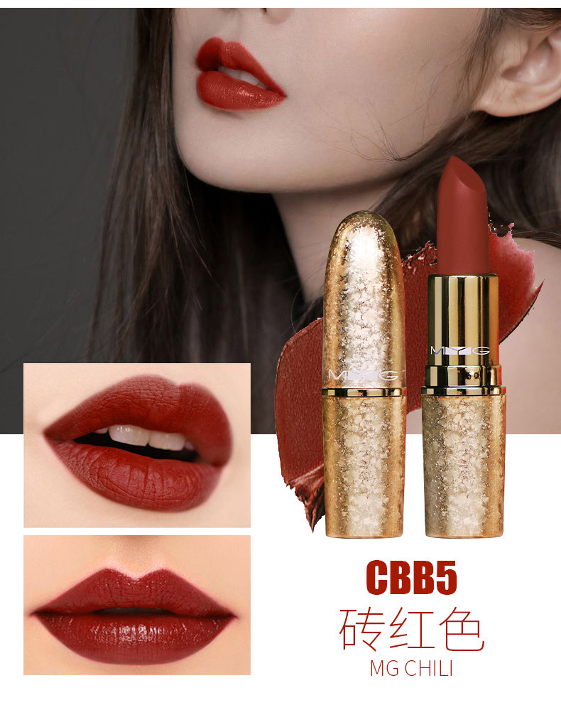 H TikTok Same Style Hot Selling MYG Gold Tube Snowflake Limited Edition Bullet Lipstick Pepper Red Brick Red Soil Orange Moisturizing