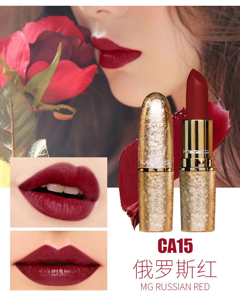 H TikTok Same Style Hot Selling MYG Gold Tube Snowflake Limited Edition Bullet Lipstick Pepper Red Brick Red Soil Orange Moisturizing