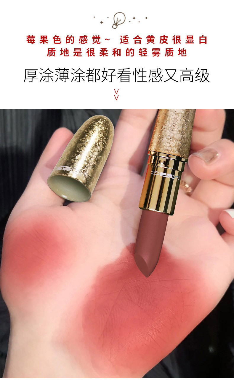 H TikTok Same Style Hot Selling MYG Gold Tube Snowflake Limited Edition Bullet Lipstick Pepper Red Brick Red Soil Orange Moisturizing