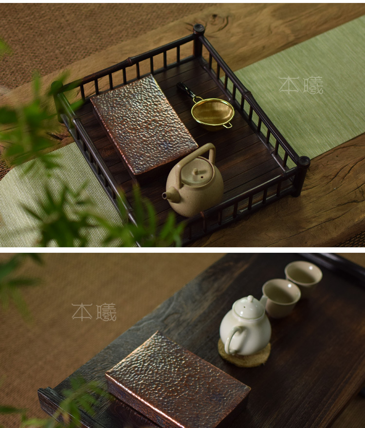 Copper Hand Hammered Tone Tea Box Pu'er Black Tea Tea Brick Box Sealed Storage Box Rectangular Storage Copper Box Box