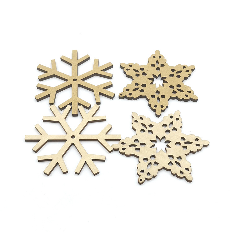 Snowflake Brick Laser Hollow Carved Wooden Snowflake Dongguan Factory Shipment Laser Cutting Wooden Christmas Pendant