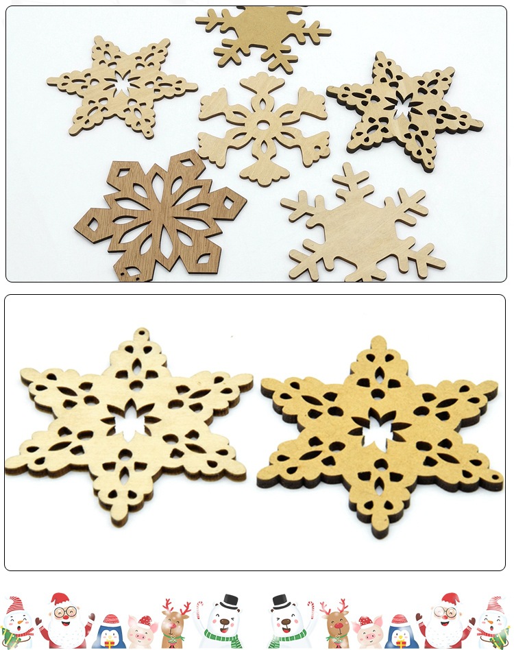 Snowflake Brick Laser Hollow Carved Wooden Snowflake Dongguan Factory Shipment Laser Cutting Wooden Christmas Pendant