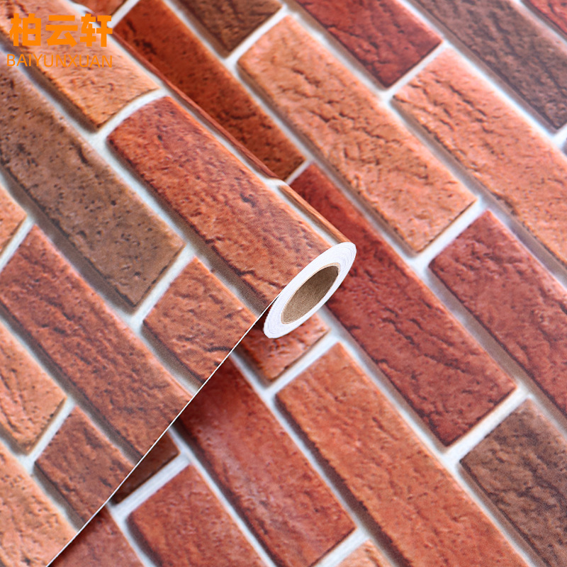 Swiss Red Brick Waterproof Stickers PVC Wallpaper Self-Adhesive Thickening Dormitory Decoration Snowflake Brick