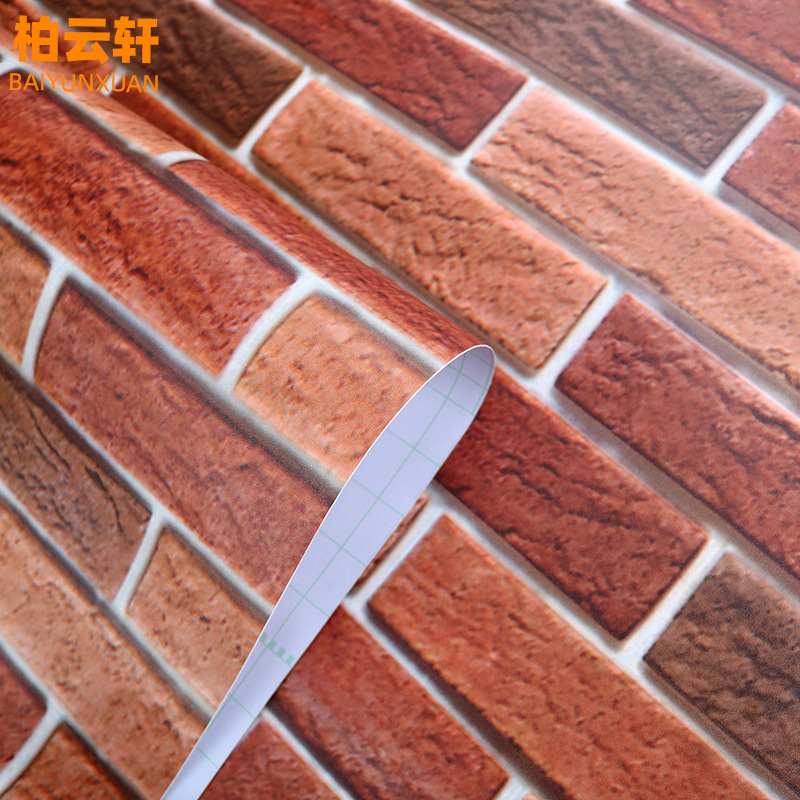 Swiss Red Brick Waterproof Stickers PVC Wallpaper Self-Adhesive Thickening Dormitory Decoration Snowflake Brick